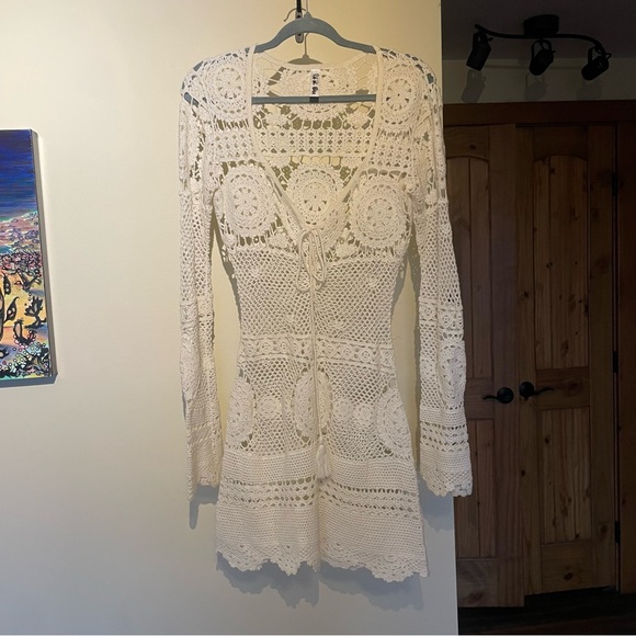 Rat & Boa White Crochet Resortwear Dress Medium - Picture 9 of 11